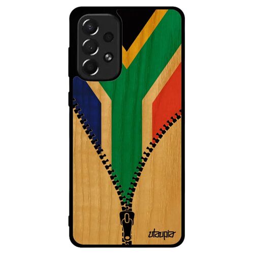 Coque Silicone Pour Galaxy A73 Bois Drapeau Afrique Du Sud Africain Foot Unique Republique Basket Mobile Coupe D'afrique Can Samsung