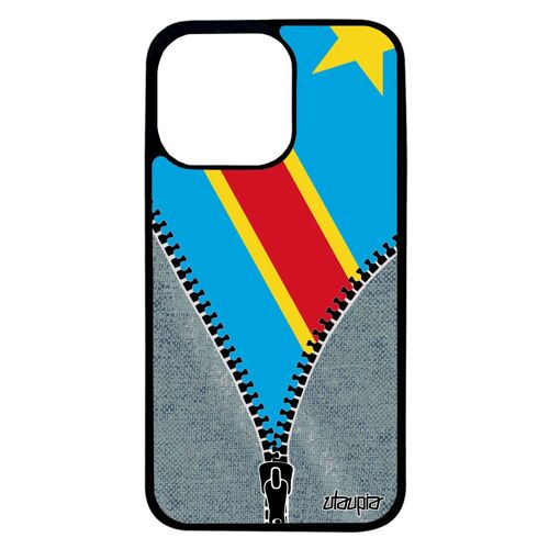 Coque Iphone 13 Pro Silicone Drapeau Rdc Congo Kinshasa Congolais Personnalisé Etui Foot Football Can Basket Coupe D'afrique