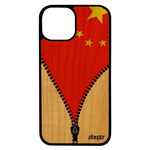 Coque En Bois Pour Iphone 13 Et Silicone Drapeau Chine Chinois Jo Coupe Du Monde Mobile Foot Etui Antichoc Football Unique