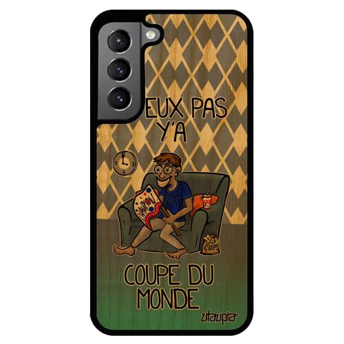 Coque pour Samsung Galaxy S22 en bois silicone j'peux pas y'a coupe du monde drole texte dessin violet foot hand bd telephone housse