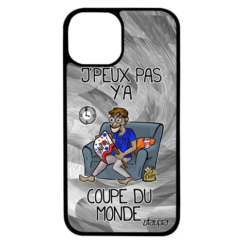 Coque pour iPhone 13 en silicone j'peux pas y'a coupe du monde bande dessinée texte je humour de protection personnalisé gris