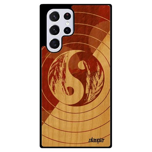 Coque Bois Samsung Galaxy S22 Ultra Silicone Yin Et Yang Ying Unique Dessin Marron Antichoc Yoga Art Telephone Cadeau De Noel Mobile