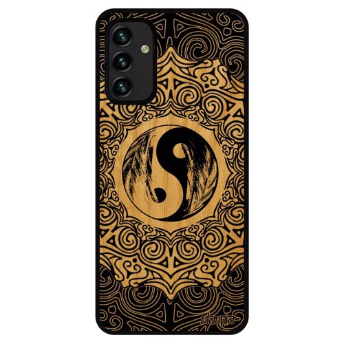 Coque Galaxy A13 4g Bois Silicone Yin Et Yang Harmonie Tpu Noir Et Blanc Frêne Coloré De Protection Rosace Ying Artistique Noir Samsung