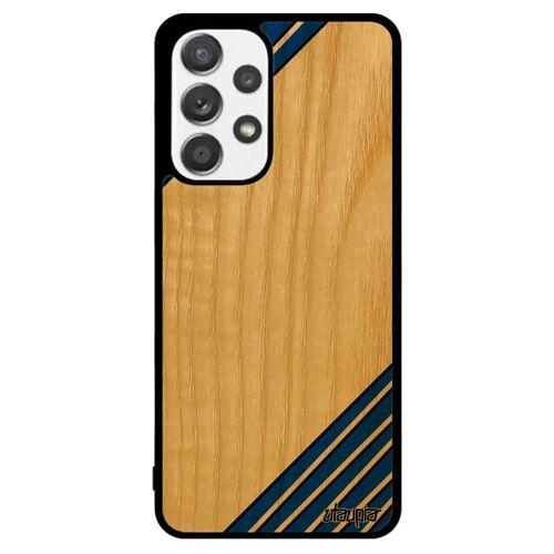 Coque bois de protection Galaxy A53 silicone moderne mobile triangle bleu motif portable fond effet design geometrie cadeau Samsung