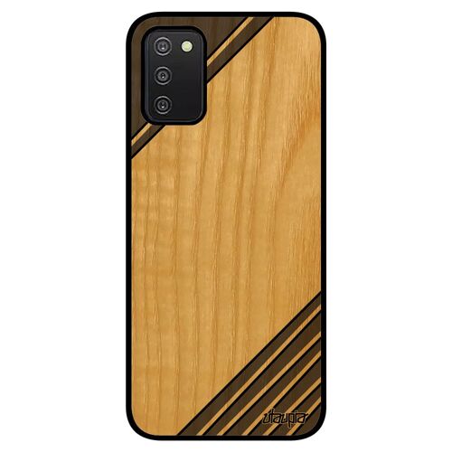 Coque silicone pour Samsung A03S bois moderne gris texture artisanal geometrique portable personnalisé design made in France galaxy