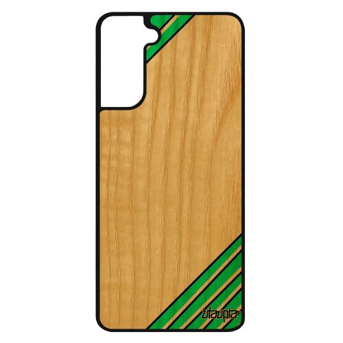 Coque antichoc Samsung Galaxy S21 FE bois silicone moderne telephone vert geometrique effet motif fait main 4G fond triangle design