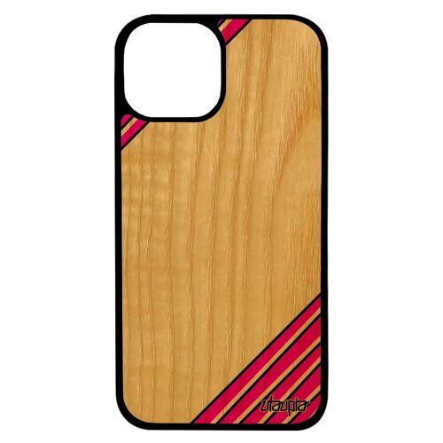 Coque silicone pour iPhone 13 pro max bois moderne smartphone motif artisanat texture de protection design rose ligne coloré