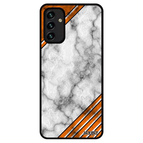 Coque en silicone A13 4G marbre granite TPU pierre coloré de protection unique orange motif geometrique contemporain 4G Samsung galaxy