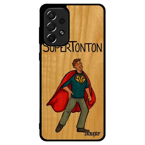 Coque Silicone Super Tonton Pour Galaxy A73 En Bois Texte Humour Etui Caoutchouc Humoristique Heros Pas Cher Frêne Antichoc Samsung