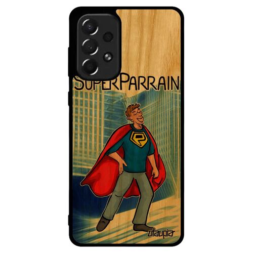 Coque Bois Silicone Galaxy A73 Super Parrain Comics Portable Humour Bumper Comique De Protection Bande Dessinée Enfant Vrai Samsung