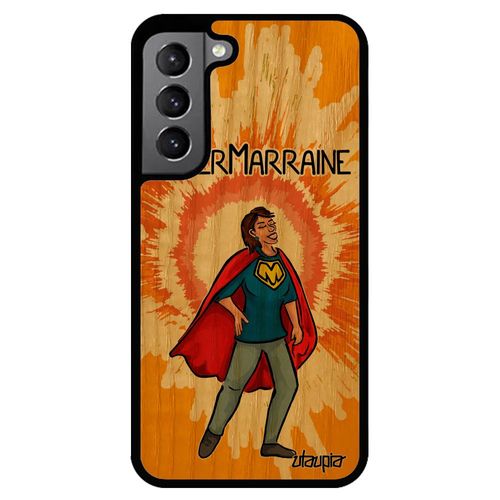 Coque En Bois Galaxy S22 Silicone Super Marraine Drole Humoristique Comics Souple Motif Enfant Heros Orange Texte Portable Samsung