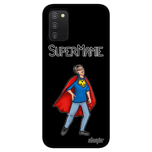 Coque super mamie A03S silicone enfant pas cher humoristique mamy heros 4G portable texte comics noir telephone drole Samsung galaxy