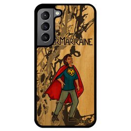 Coque Pour Samsung Galaxy S22+ Plus Bois Silicone Super Marraine Bebe Bumper Personnalisé Drole Gris Comique Texte Dessin Etui Heros