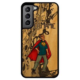 Coque Galaxy S22+ Plus Bois Silicone Super Mamie Humour Grand Mere Drole Dessin Rigide Mamy Gris Comics Texte Made In France Samsung
