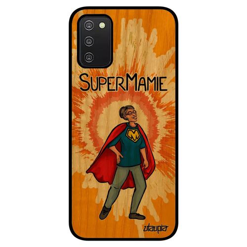 Coque pour Samsung A03S en bois silicone super mamie orange humoristique mamy humour texte enfant antichoc 4G made in France galaxy