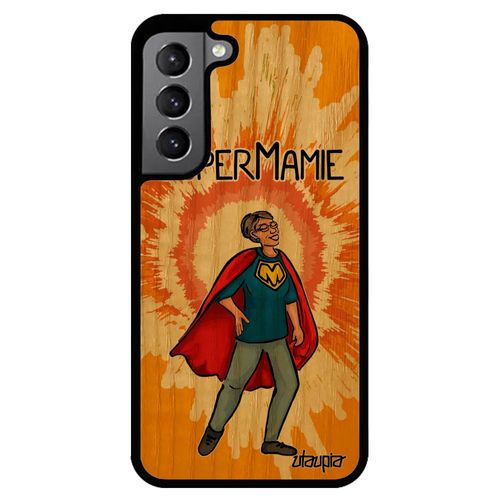 Coque Bois Galaxy S22 Silicone Super Mamie Texte Humoristique Drole 4g Humour Heros Motif Bd Orange Telephone Mamy Antichoc Samsung