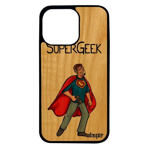 Coque pour iPhone 13 pro bois silicone super geek 1000 Go play jeux video de protection gamer drole heros rouge bande dessinée