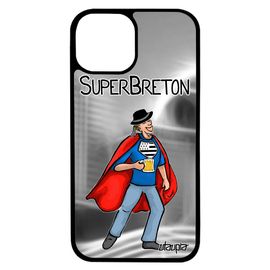 Coque Iphone 13 Silicone Super Breton Drole Pas Cher Heros Mobile Comics Drapeau Bretagne Humour Portable Telephone Gris Texte