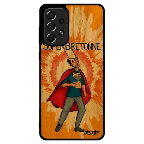 Coque super bretonne pour Samsung Galaxy A73 bois silicone humoristique orange comics drapeau bretagne housse heros humour bd drole