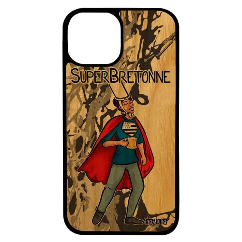 Coque Silicone Super Bretonne Iphone 13 Pro Max Bois Drapeau Breton Humour Heros Gris Dessin Housse Personnalisé Comics Texte