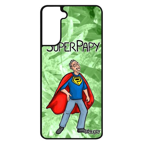 Coque Samsung S21 FE silicone super papy etui naissance fille cadeau fete des grands peres texte bd case bumper vert papi de galaxy