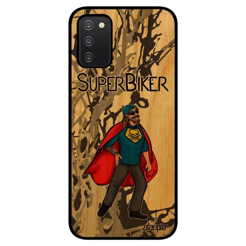 Coque super biker motard A03S en bois naturel silicone portable heros texte design dessin de protection mobile gris Samsung galaxy