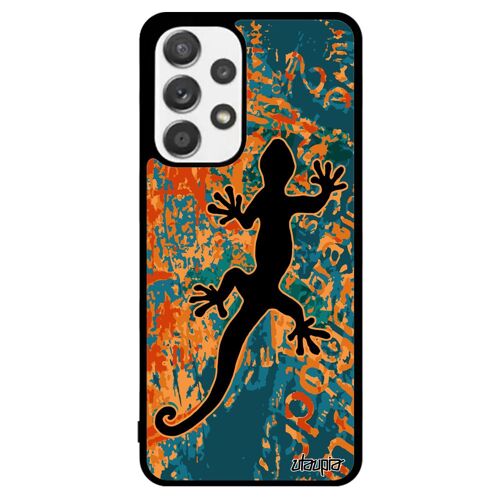 Coque salamandre A53 silicone housse anphibien journal fantaisie cover animaux street art lezard Bleu symbole animal Samsung galaxy