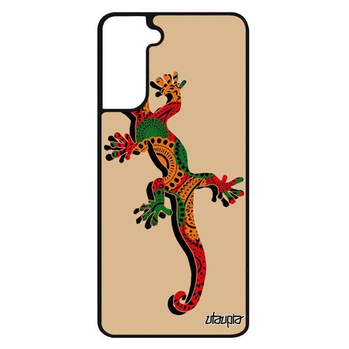 Coque Samsung Galaxy S21 FE silicone salamandre hippie fille reptile animaux design jamaique ethnique Jaune reggae housse 4G animal