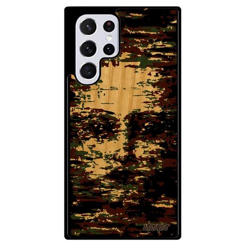 Coque Galaxy S22 Ultra Bois Silicone Portrait Art Case Etui Marron Artistique Tpu Camouflage Frêne Visage Peinture A L'huile Samsung