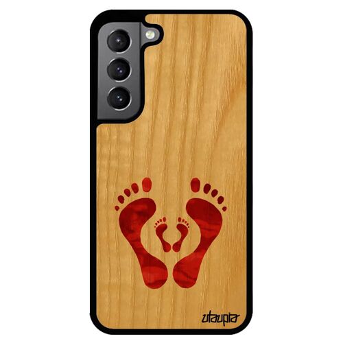 Coque Rigide Pour Galaxy S22+ Plus Bois Silicone Trace De Pas Caoutchouc Pied Bebe Femme Naissance Amour Artisanat Naturel Samsung