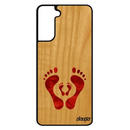 Coque Trace De Pas Pour Galaxy S21 Fe Bois Silicone Naissance Pied Noir Design Cadeau Femme Amour Famille Femme Bebe Rouge Samsung