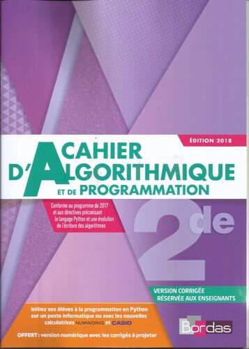 Cahier D'Algorithmique Et De Programmation 2nd Édition 2018