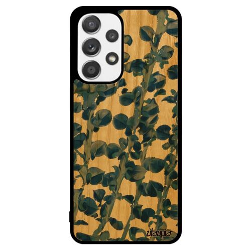 Coque bois naturel motif feuilles A53 silicone floral original design plantes etui fleurs SM-A536E/DS cadeau bleu 4G Samsung galaxy