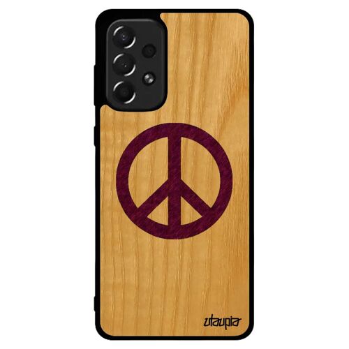 Coque bois Peace and love A73 silicone telephone Paix et amour ragga dessin & rigide rasta Violet yoga femme vrai Samsung galaxy