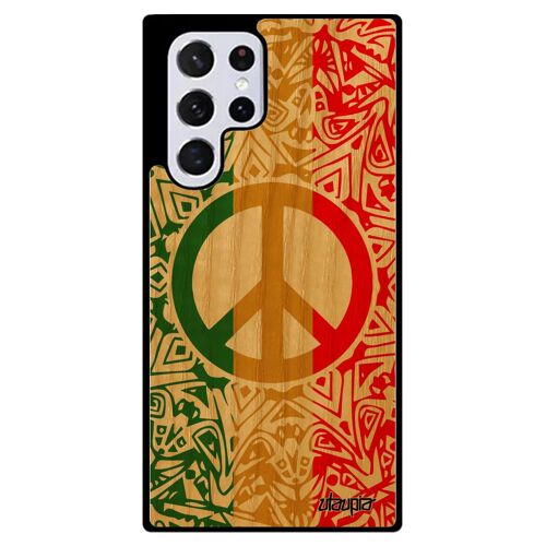 Coque Galaxy S22 Ultra Bois Naturel Silicone Peace And Love Reggae Mandala Ragga Case Mobile Jaune Rasta Jamaique Noir & De Samsung
