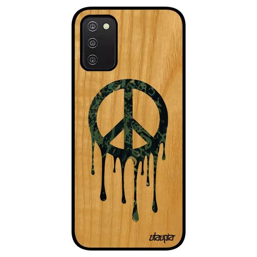 Coque Peace And Love Samsung Galaxy A03s Bois Naturel Silicone Paix Et Amour Gris Solide Etui Rasta Symbole Hippie Mobile Noir Homme