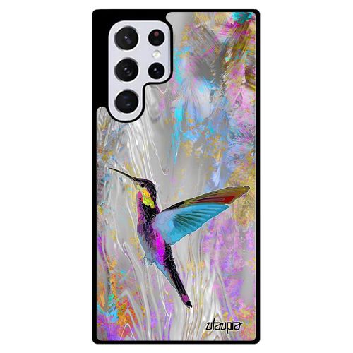 Coque Samsung S22 Ultra Silicone Colibri Telephone Violet Design Petit Fleurs Animaux Nature Smartphone Cover Oiseau Plumes Galaxy
