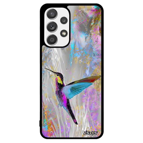 Coque pour A53 silicone colibri etui nature fleurs plumes smartphone TPU violet petit design ecologie oiseau animal Samsung galaxy