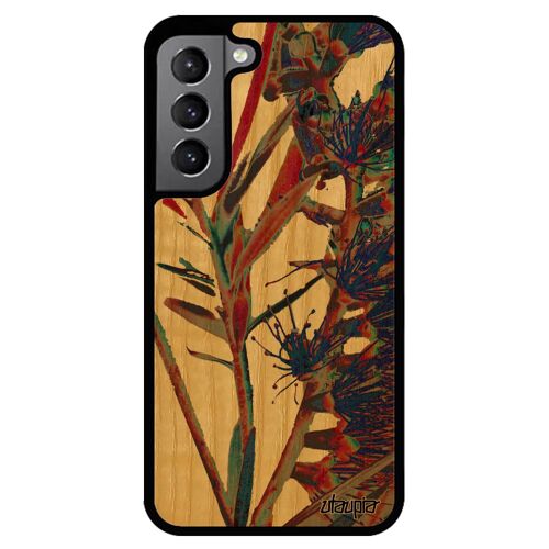 Coque S22 En Bois Silicone Fleurs Noir Rouge Design Plante Exotique Etui Nature Fond Artisanal Florale Mobile Texture Samsung Galaxy