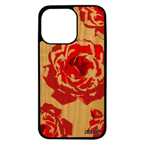 Coque Silicone Rose Fleur Iphone 13 Pro Bois Personnalisé Noir Telephone Amour Petale De Tatoo Case Bumper Floral Femme Love