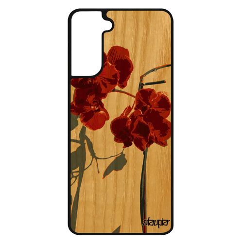 Coque Samsung S21 Fe Bois Silicone Orchidée Fleur Tropical Plante Case Jolie Noir Femme Floral Peinture Rouge Love Smartphone Galaxy