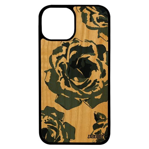 Coque Iphone 13 Pro Max Bois Silicone Rose Fleur Housse Etui Amour Bumper Floral Gris Nature Romantique Love Petale De Mobile