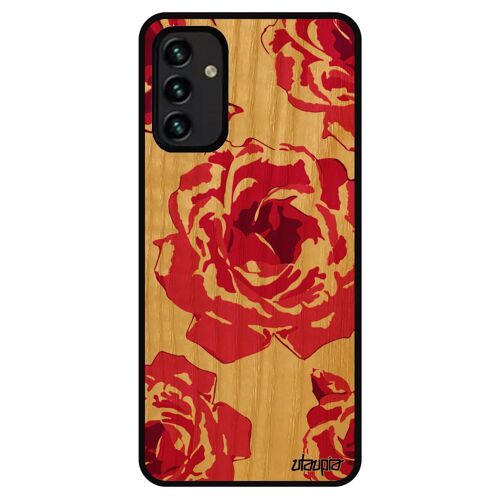 Coque Samsung A13 4G bois silicone rose fleur mobile petale de case romantique tatouage floral bumper etui eternelle Rose amour galaxy