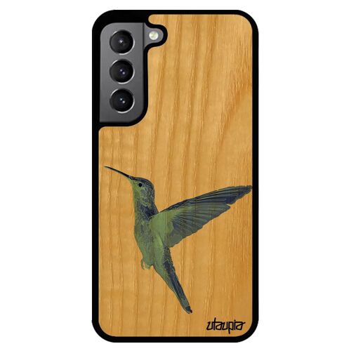Coque silicone pour Samsung S22+ Plus en bois colibri housse bleu smartphone design ecologie animaux animal plumes oiseau galaxy