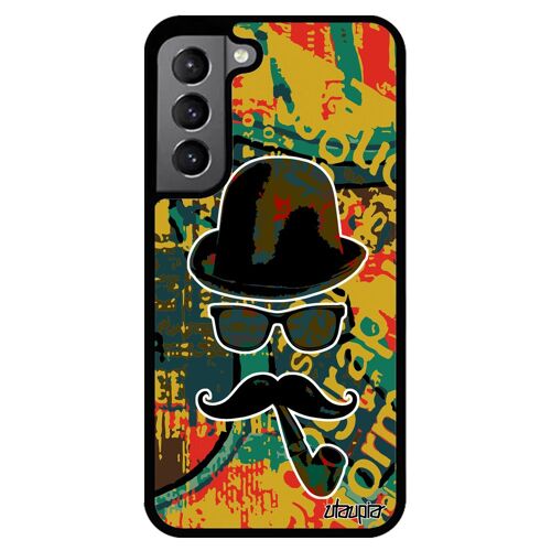 Coque silicone S22+ Plus homme moustache peinture monsieur etui tag charlie chapeau melon vert housse homme pipe de Samsung galaxy