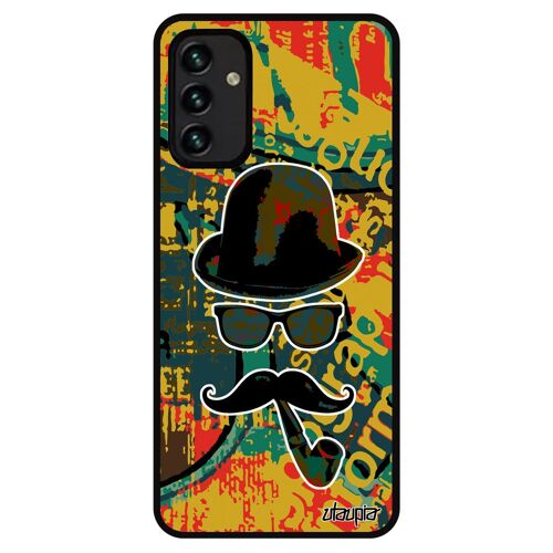 Coque A13 4G silicone homme moustache mobile pipe aluminium case peinture pas cher vert homme chapeau melon tag charlie Samsung galaxy
