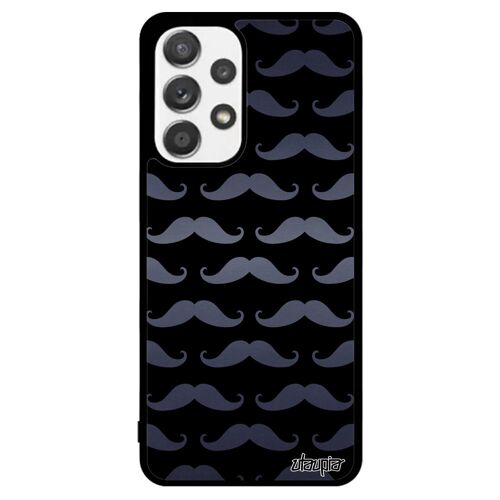 Coque Samsung A53 silicone moustache pipe imprime chapeau melon de protection design vintage housse caoutchouc gris telephone galaxy