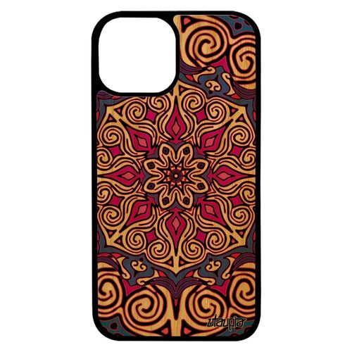 Coque Silicone Telephone Iphone 13 Mini Bois Mandala Rosace Violet Imprimé Couleur Rigide Geometrique Indien Etui Dessin De