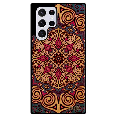 Coque Bois Samsung S22 Ultra Silicone Mandala Couleur Violet Rosace De Protection Bouddhisme Imprimé Indien Oriental Unique Galaxy