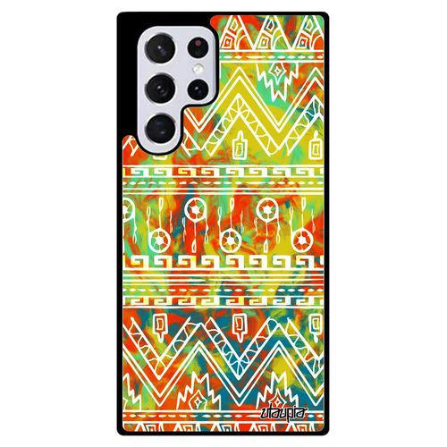 Coque Samsung S22 Ultra Silicone Motif Azteque Tribal Jolie Frise Jaune Effet Peinture Portable Etui Smartphone Decoratif De Galaxy